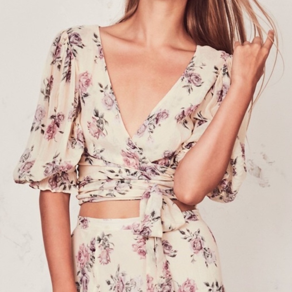 Loveshackfancy Domino Silk Wrap Top